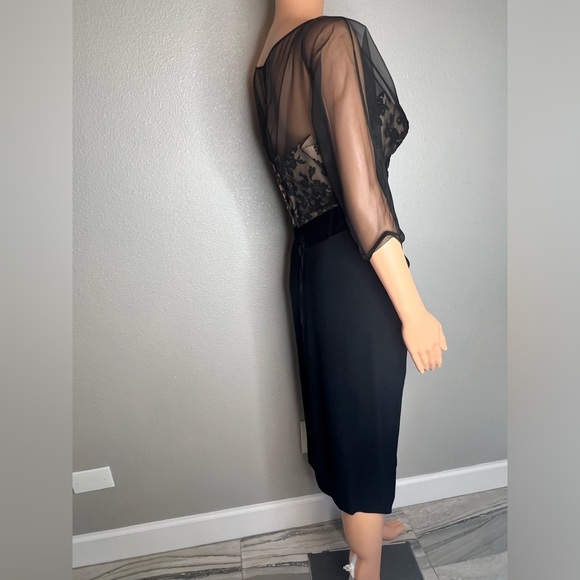 Dorothy O Hara 1940/50’s Vintage Bow with lace Black Cocktail dress size 6 - Picture 5 of 8